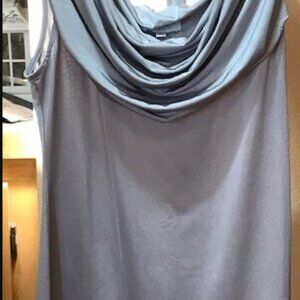 Carmen Marc Valvo silver satin cowl neckline top sz S